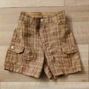 Gymboree Brown Plaid Cargo Shorts Size 3-6 Months (H)